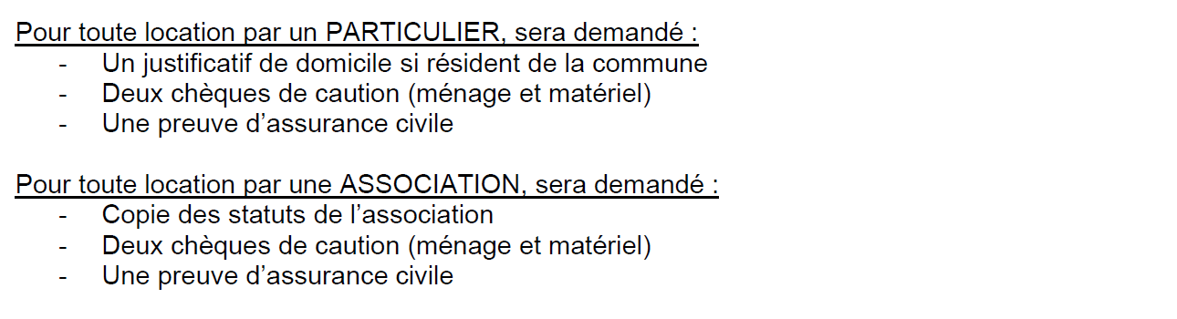 Documents à fournir location salle polyvalente